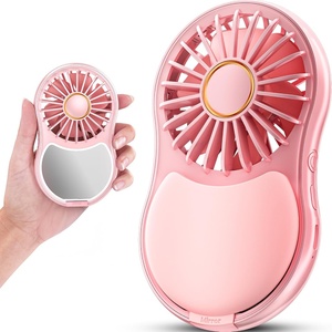 image:imageFrSara Portable Handheld Fan 3Speed Mini Pocket Lash Fan with Makeup Mirror amp LED USBC 2000mAH Rechargeable Personal Cooler with stand for Home Office Outdoor Ideal for Women Pink
