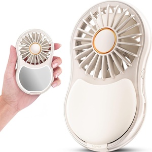 image:imageFrSara Portable Handheld Fan 3Speed Mini Pocket Lash Fan with Makeup Mirror amp LED USBC 2000mAH Rechargeable Personal Cooler with stand for Home Office Outdoor Ideal for Women Beige